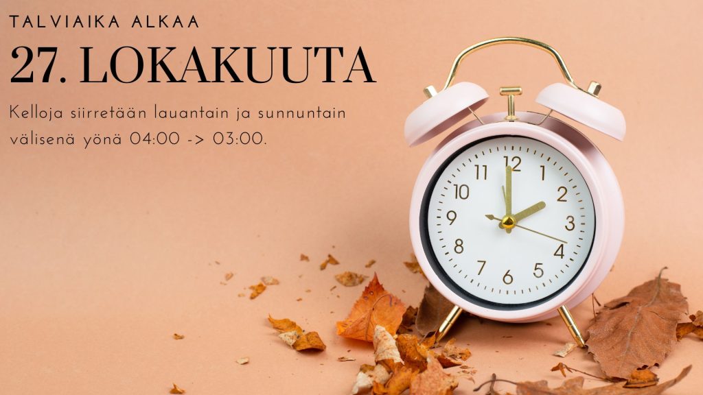 Kellot siirretään talviaikaan 27.10.2024